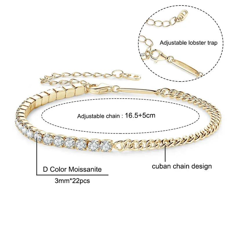 3mm/5mm Full Moissanite Tennis Bracelets Real 925 Sterling Silver - Empire P.E