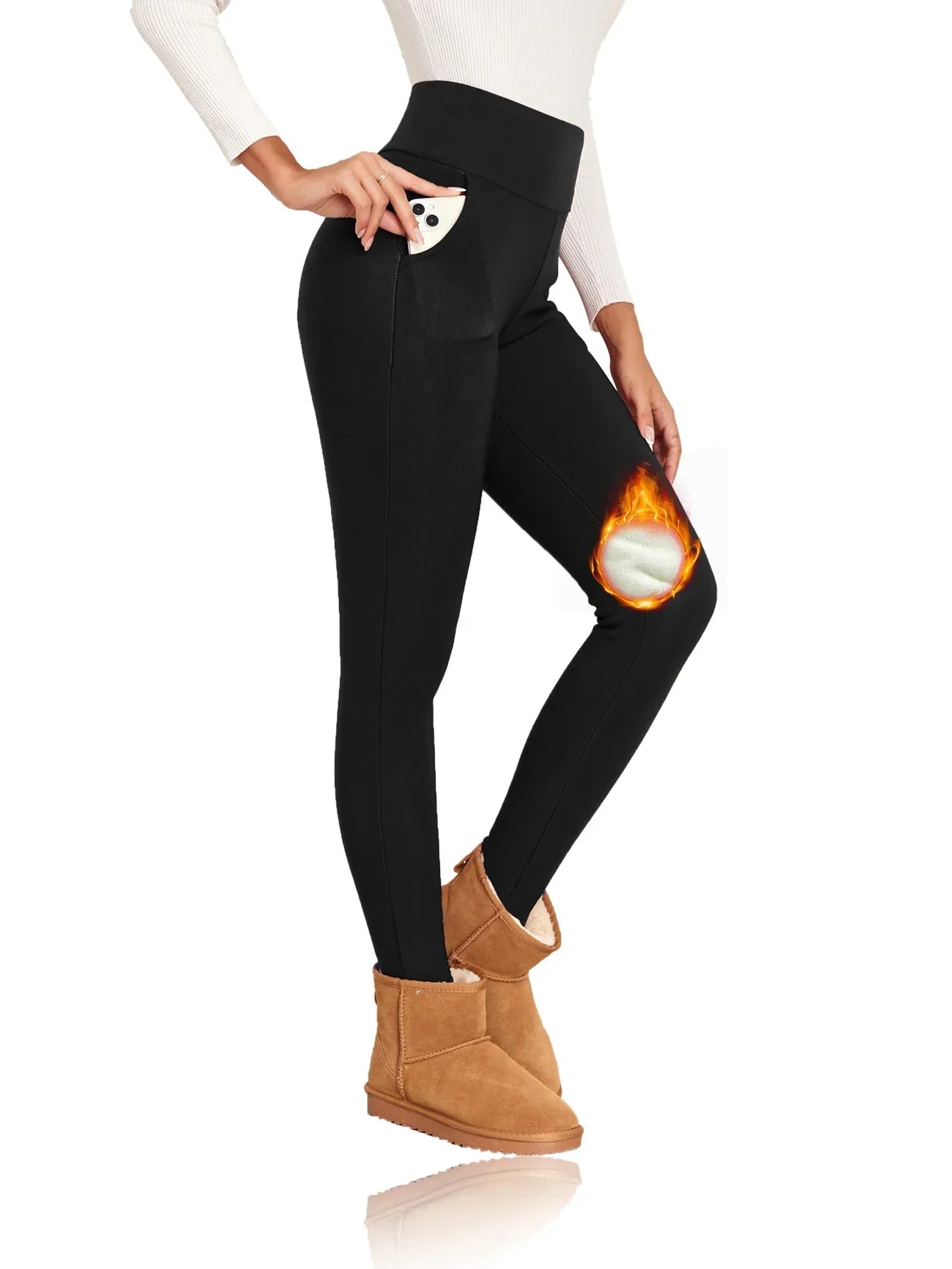 Pockets Thick Winter Warm Leggings Women High Waist Mallas Casual Velvet Warm Leggings Prevent Cold Super Warm Pants - Empire P.E