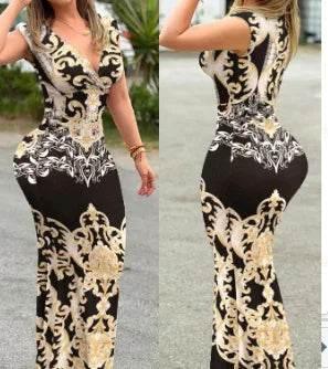 Sexy Dress Women Summer 2023 New Fashion Baroque Letter Print Sleeveless Elegant Long Dresses Female Vestido Clothes - Empire P.E