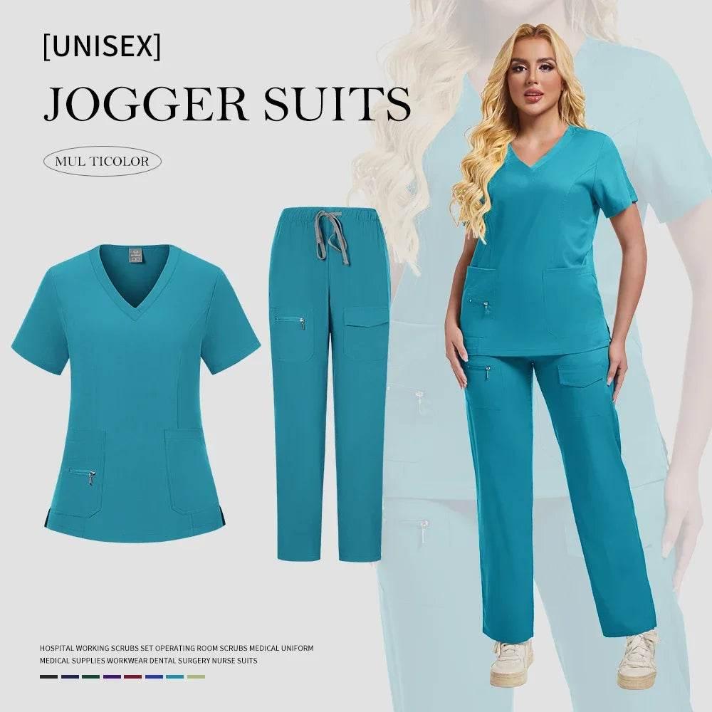 Workwear Nursing Women Scrubs Pants Elastic Wholesale Working Uniform Women Short Sleeve Neck Tops Dental Hospital Scrubs Suits - Empire P.E