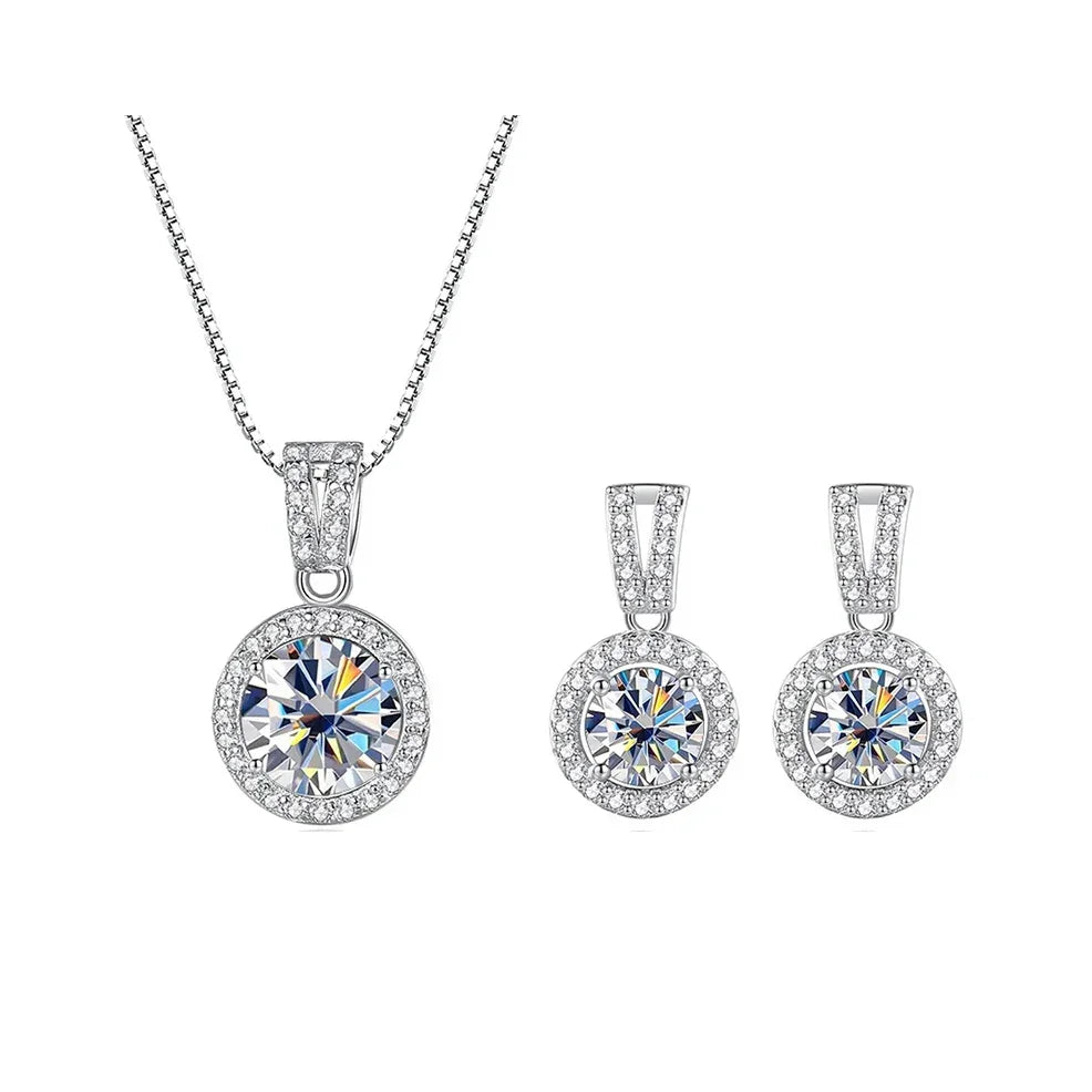 2ct total Moissanite Jewelry Set Sterling Silver 925 Necklace Earrings - Empire P.E