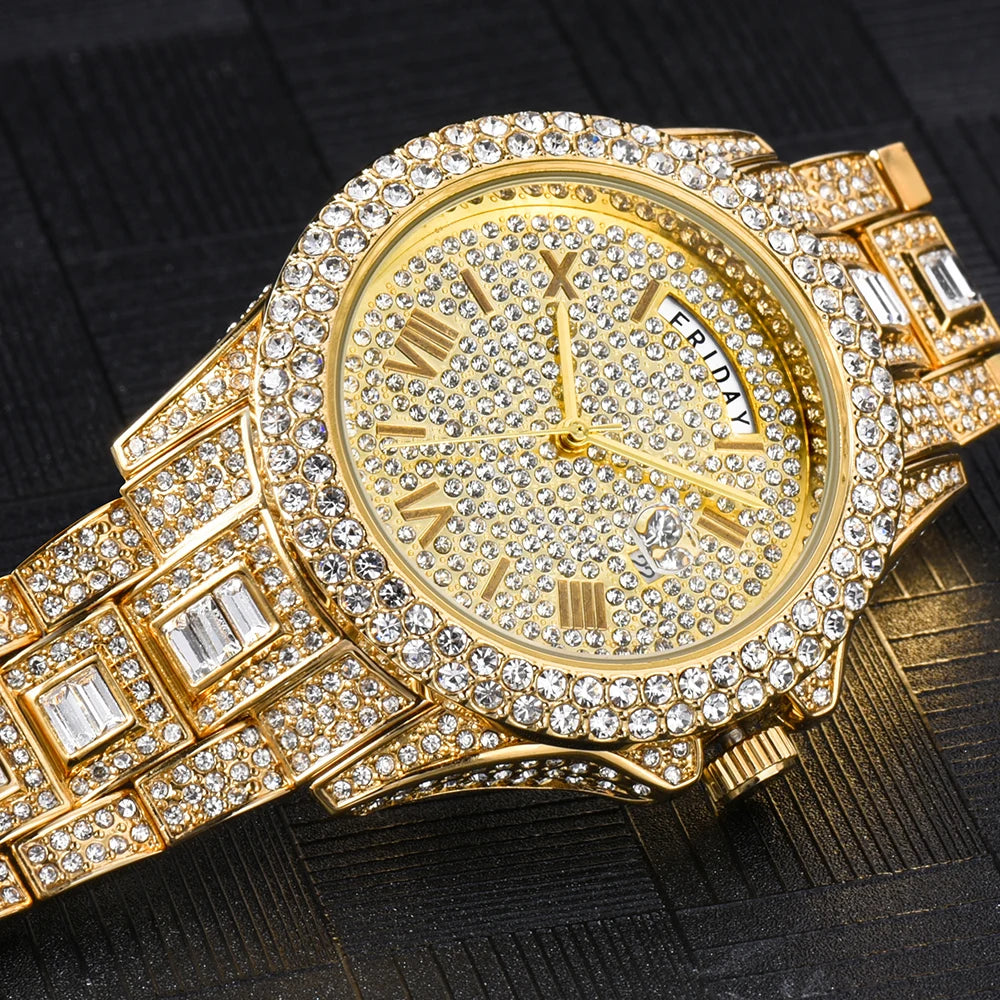 Men's Luxury Gold Hip Hop Diamond Quartz  Watches