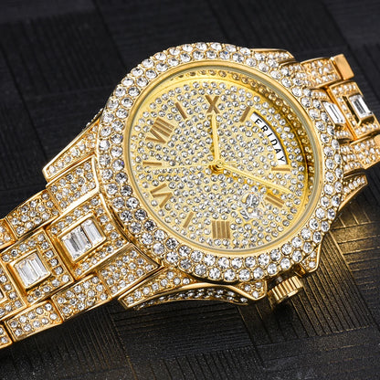 Men's Luxury Gold Hip Hop Diamond Quartz  Watches
