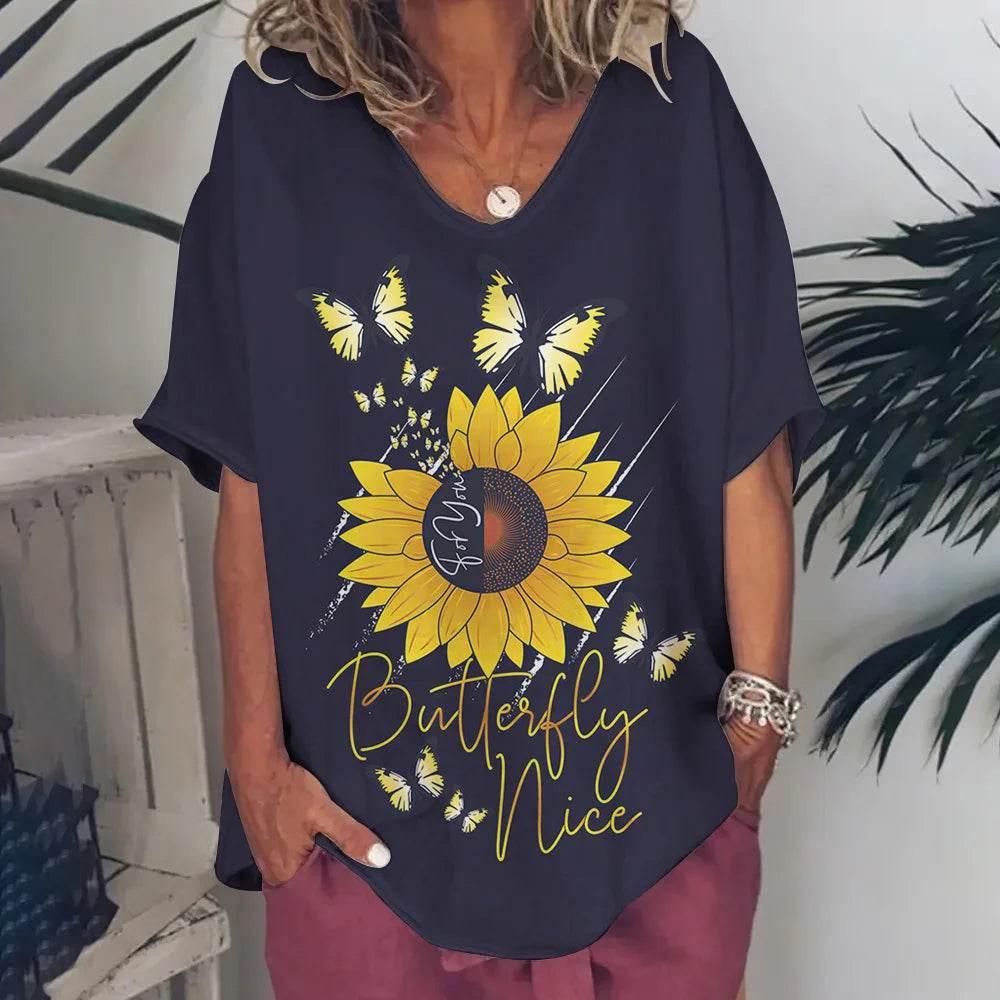 New Women'S T-Shirt Summer Short Sleeve V-Neck Top Loose Casual Female Clothing Streetwear Hip Hop Tee Harajuku T Shirt Pullover - Empire P.E