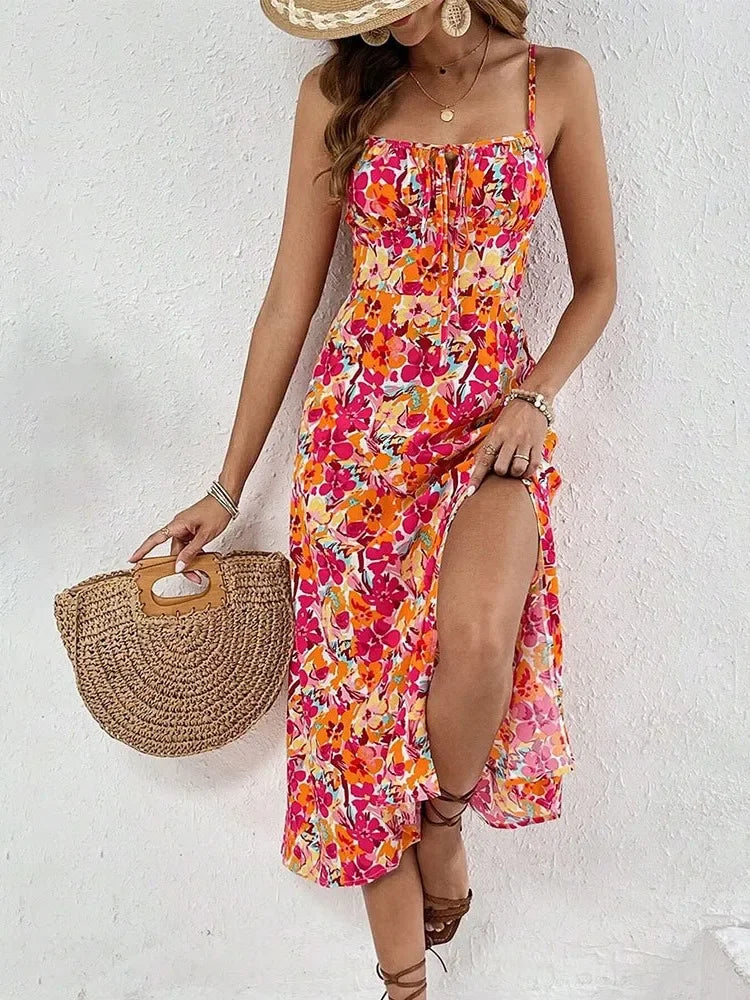 New Summer Women's Printed Lace-up Dress - Empire P.E