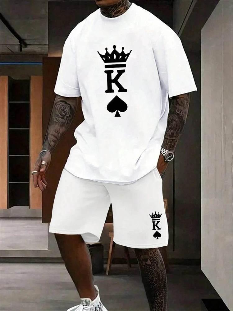 New Men's Short Sleeve Shorts Set Fashion King Printed T-Shirt - Empire P.E