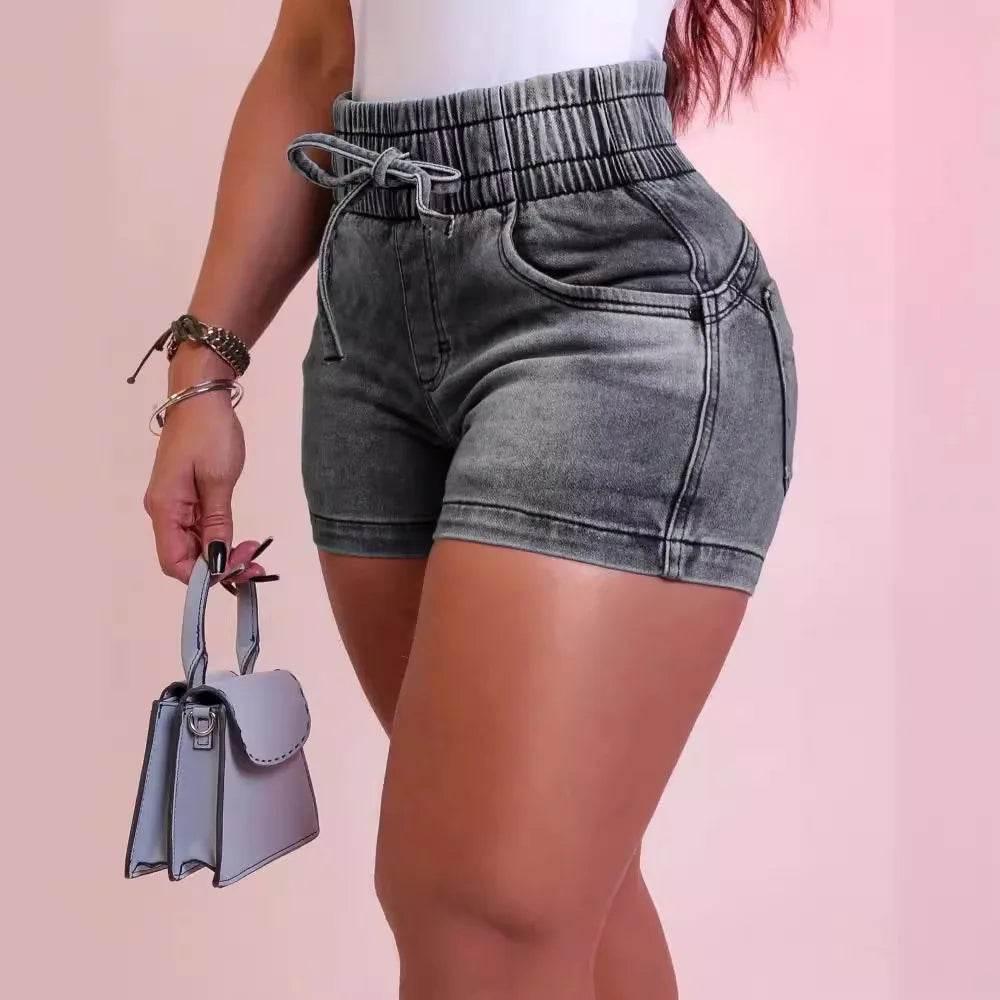 Women Summer Denim Shorts Ladies Elastic Waist Bandage Jeans Skinny Short Pants Feminina - Empire P.E