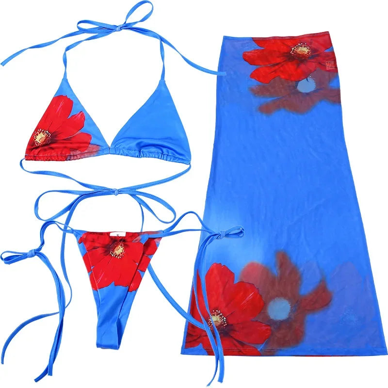Women Bikinis Sets with Flower Print Mesh Set - Empire P.E