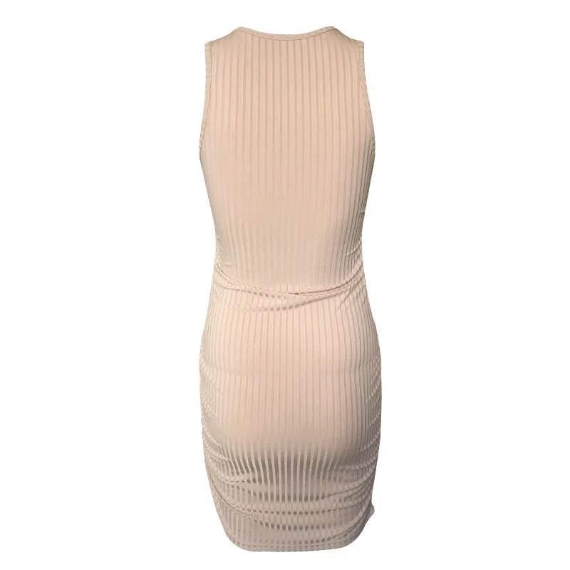 Sexy Stripes Thread Knitting Slim Bodycon Dress Women Sleeveless Solid Color Skinny Mini Dress Elegant Club Party Vestidos - Empire P.E