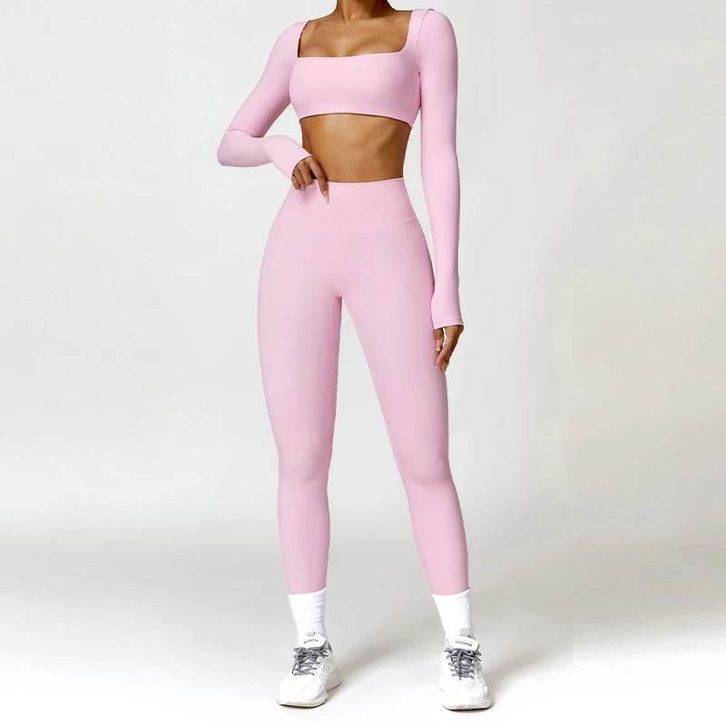Hearuisavy 2PCS Long Sleeve Gym Set Women Yoga Clothes Quick-Drying Sportswear Running Leggings Workout Sports Crop Top Women - Empire P.E