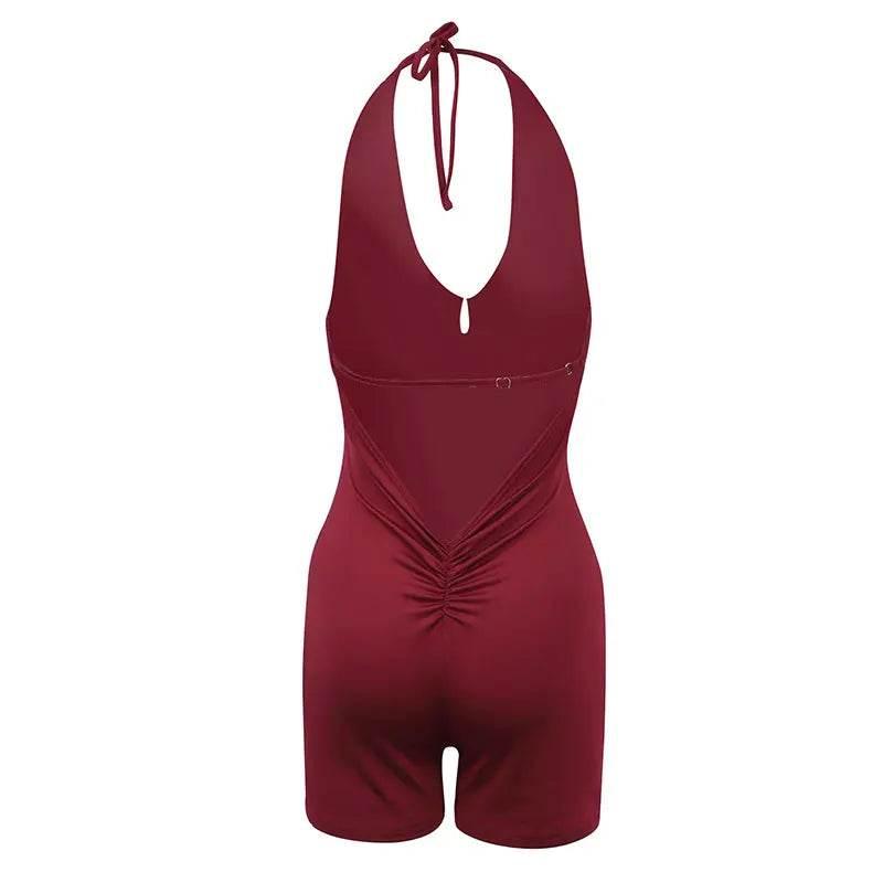 Sexy Backless Playsuits Women Sports Fitness Summer Fashion Black New Rompers Slim Casual Hollow Out Bandage Halter Playsuits - Empire P.E