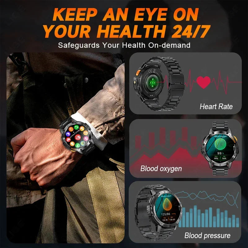 For Android ios New AMOLED Smart Watch Men with Flashlight