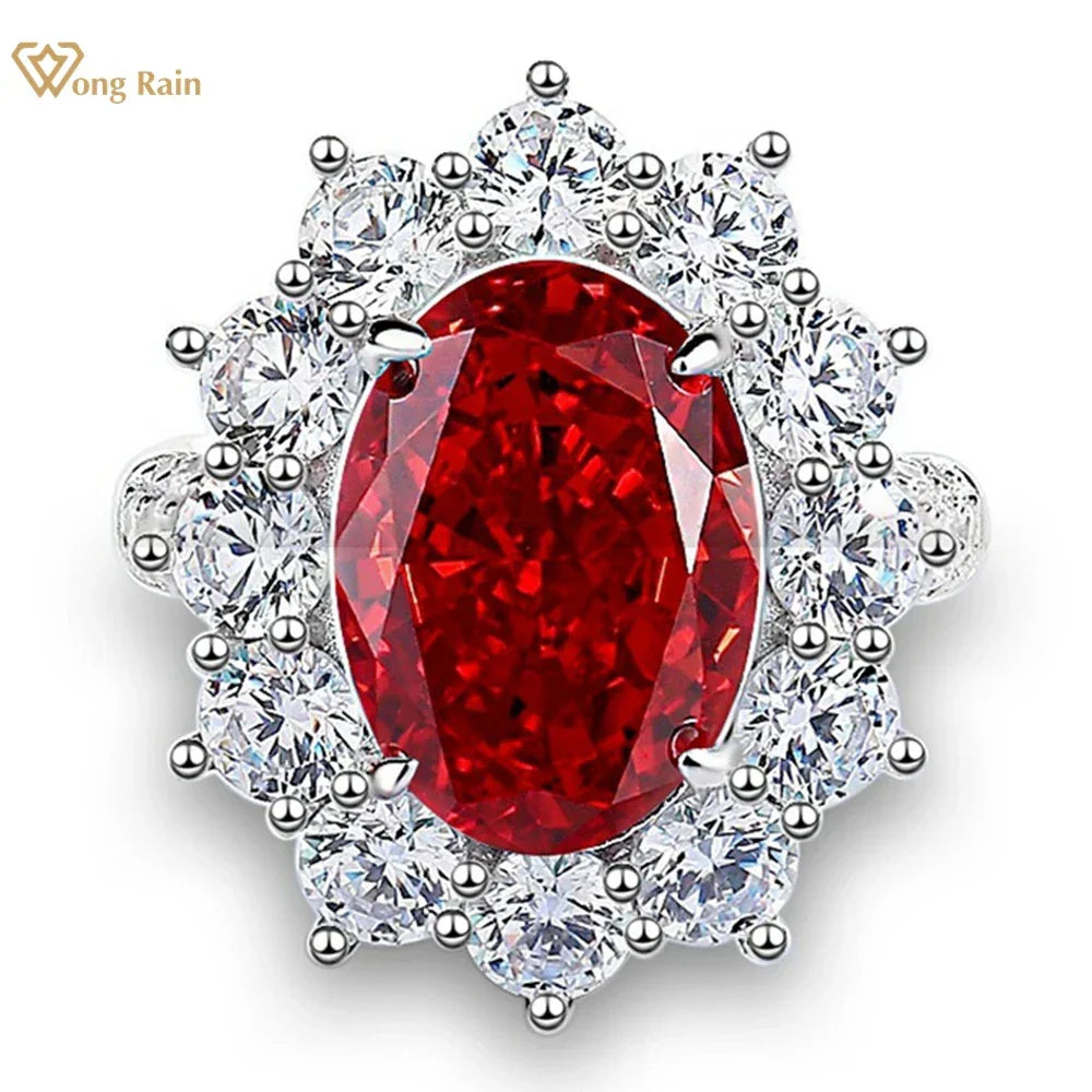 925 Sterling Silver 10*14 MM Oval Ruby Aquamarine High Carbon Diamond Gemstone - Empire P.E