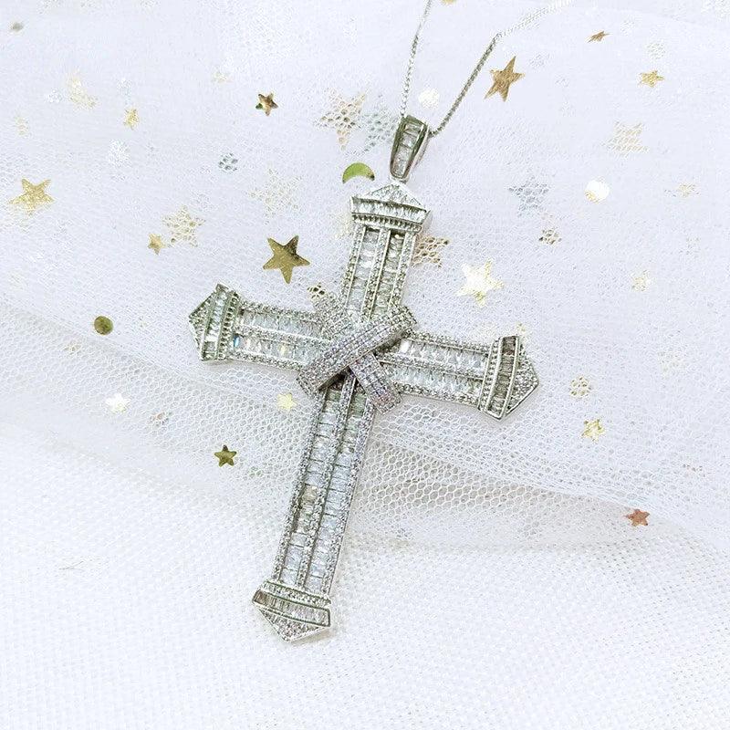 Lab Diamond Cross Pendant 925 Sterling Silver - Empire P.E