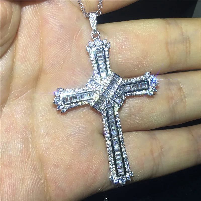 Luxury 925 Sterling Silver Cross Pendant Necklace