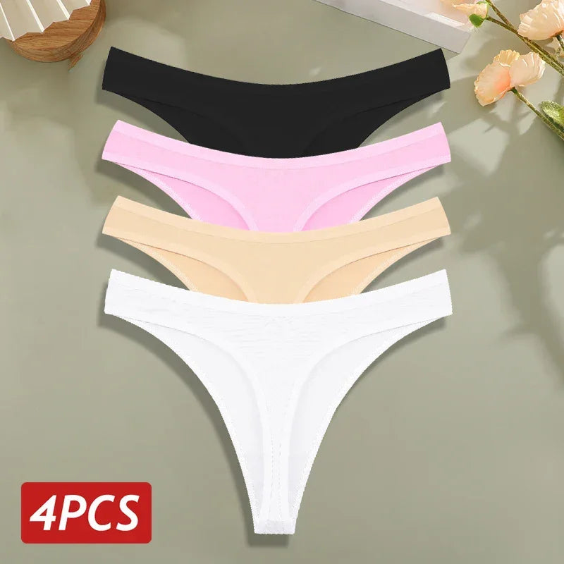 4PCS/Set Cotton Panties for Women Sexy Low Rise G-String Thongs - Empire P.E