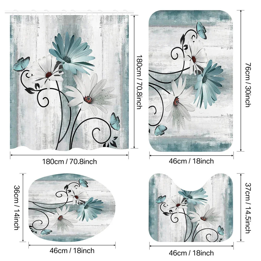 4-Piece Set 3D Printed 180x180cm Waterproof Shower Curtain With Hooks - Empire P.E