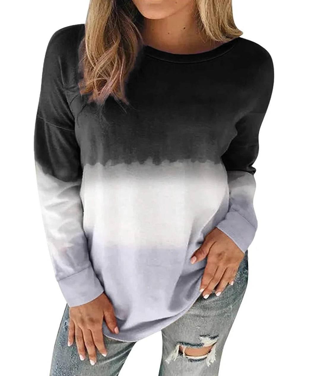 Plus Size Sweatshirt for Women Trendy Long Sleeve Oversized Lightweight Tops Tie-Dye Printed Gradient Pullover Blouse - Empire P.E