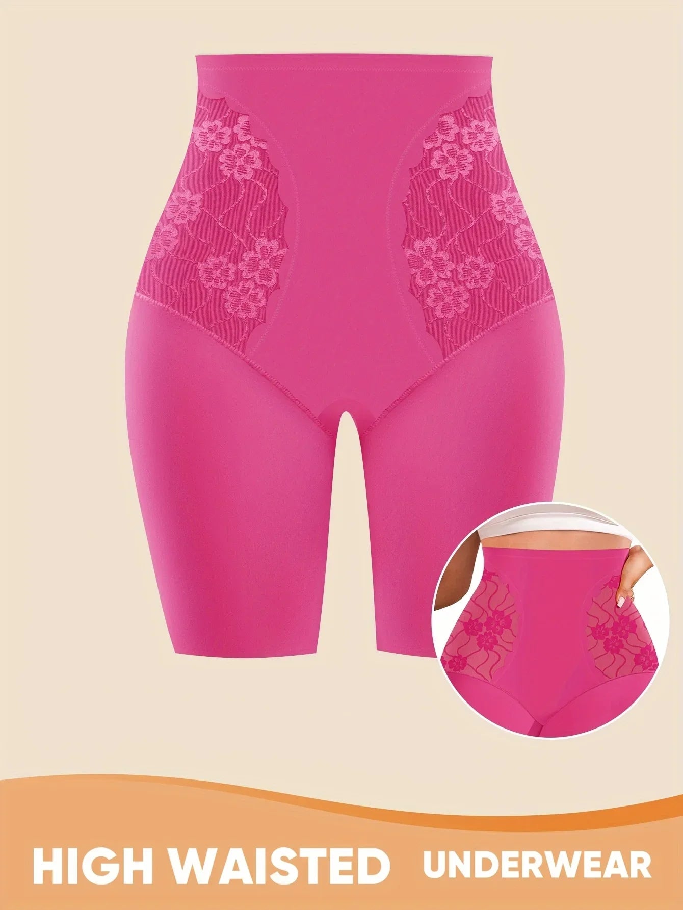 Shorts Underwear - 1XL-5XL, Vibrant Pink with Floral Lace Panels - Empire P.E