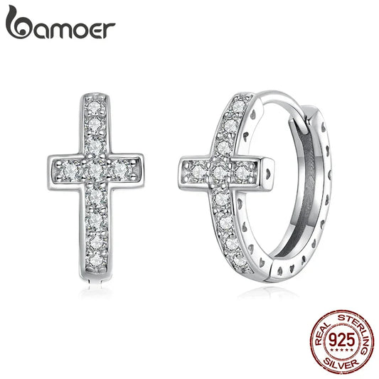 Moissanite Cross Hoop Earrings - Empire P.E