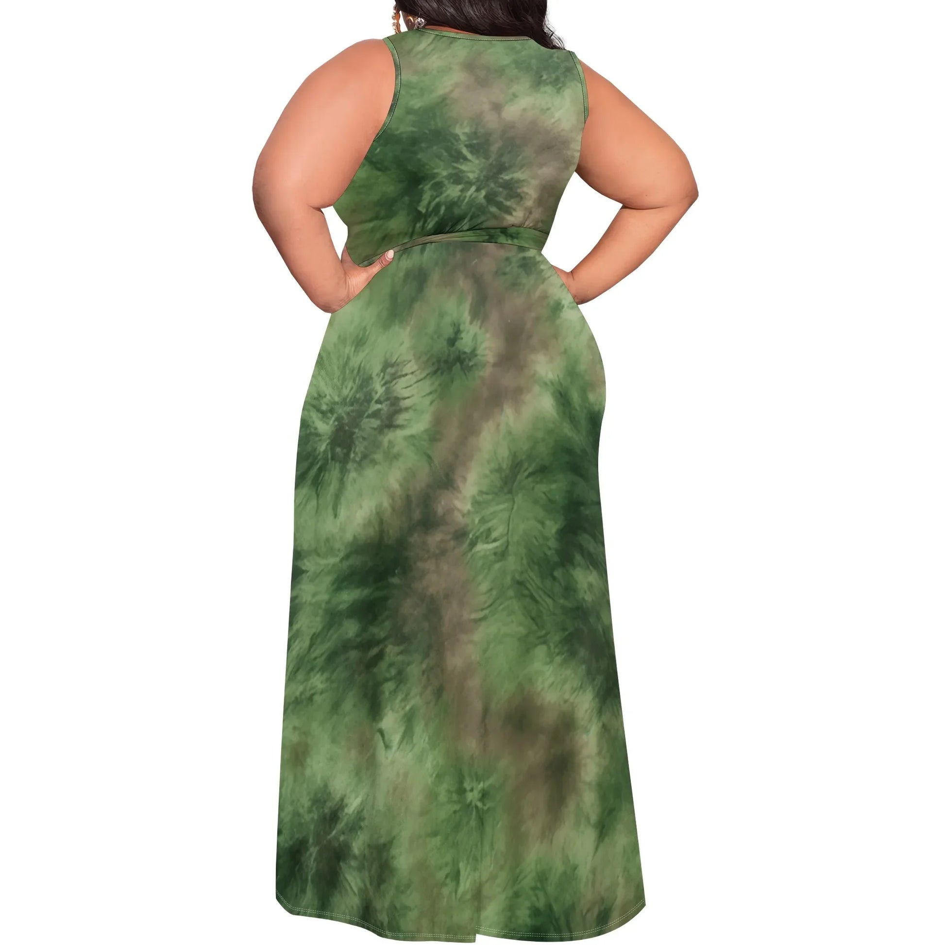 Plus Size Green Tie-Dye Maxi Dress - Empire P.E