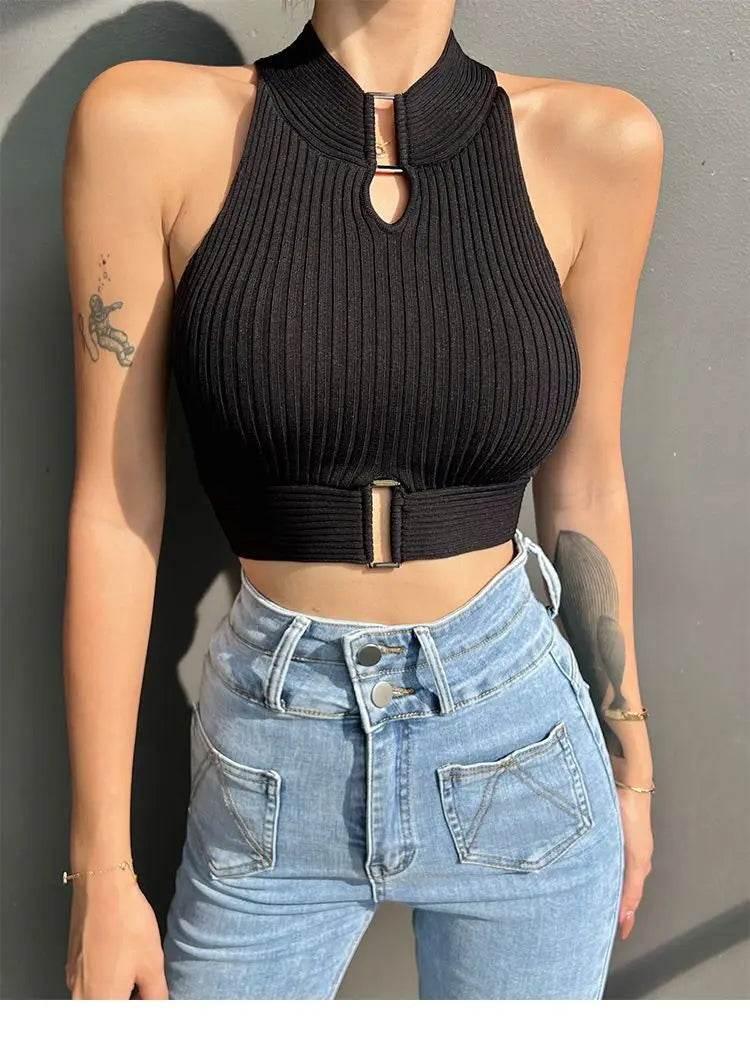 Women Sexy Tank Tops Chic Y2K Tops Halter Off Shoulder Tops Crop Tops Elastic Solid Tank Tops For Women Summer - Empire P.E