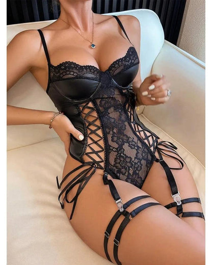 Toucheart Sexy Sexy Pajamas Fishnet PU Leather - Empire P.E