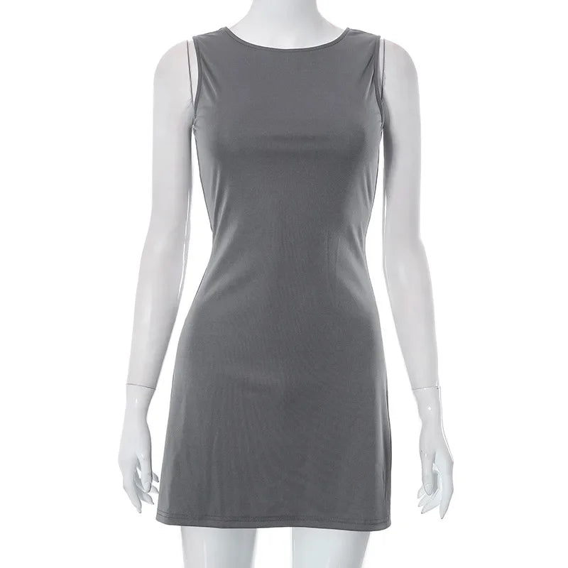 Woman Dress Sleeveless Knit Slim A-Line Female O-Neck Mini Dresses - Empire P.E