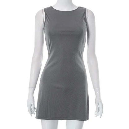 Woman Dress Sleeveless Knit Slim A-Line Female O-Neck Mini Dresses - Empire P.E