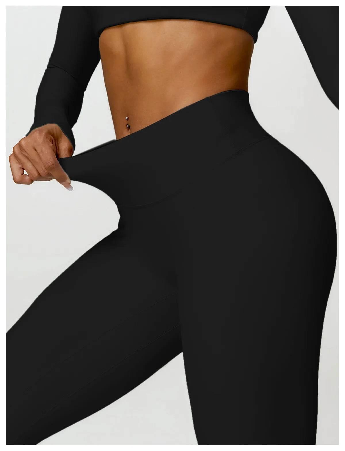 Hearuisavy 2PCS Long Sleeve Gym Set Women Yoga Clothes Quick-Drying Sportswear Running Leggings Workout Sports Crop Top Women - Empire P.E