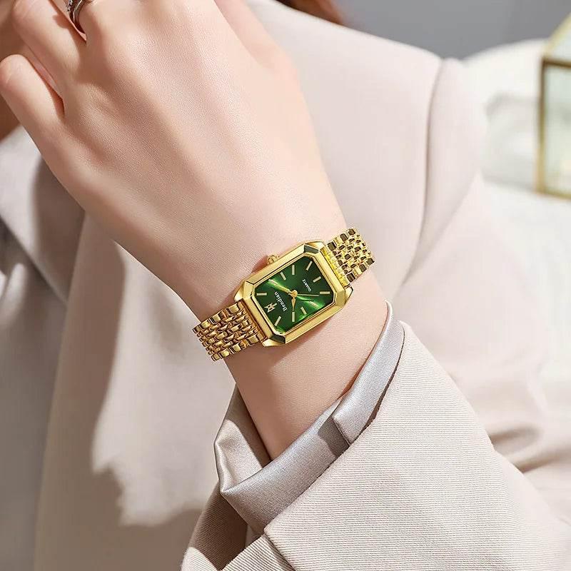 Women Watches Business Luxury Ladies Fashion Quartz Watch Simple Scale Square Quality Gold Plated Stainless Steel Folding Clock - Empire P.E