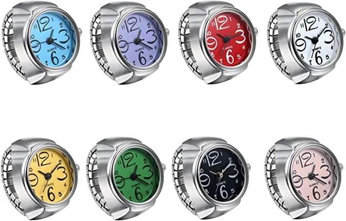 Vintage Punk Finger Watch Mini Elastic Strap Alloy Watches Couple Rings Jewelry Clock Retro Roman Quartz Watch Rings Women Men - Empire P.E