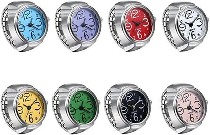 Vintage Punk Finger Watch Mini Elastic Strap Alloy Watches Couple Rings Jewelry Clock Retro Roman Quartz Watch Rings Women Men - Empire P.E