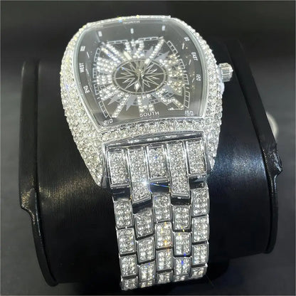 Men's  lce Diamond Sun Pattern Literal Quartz Wristwatch