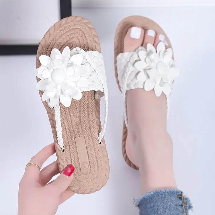 Slippers Women Ombre Floral Pattern Braided Casual Shoes Vacation Flat Holographic Braided Floral Pattern Toe Beach Flip Flops - Empire P.E