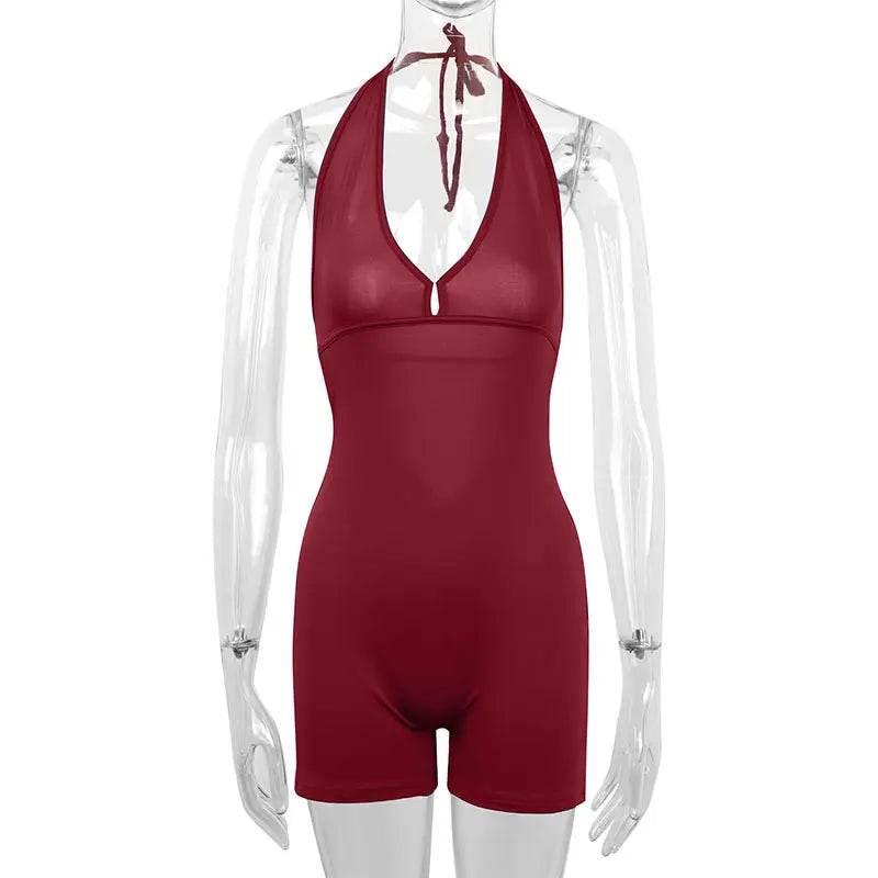Sexy Backless Playsuits Women Sports Fitness Summer Fashion Black New Rompers Slim Casual Hollow Out Bandage Halter Playsuits - Empire P.E
