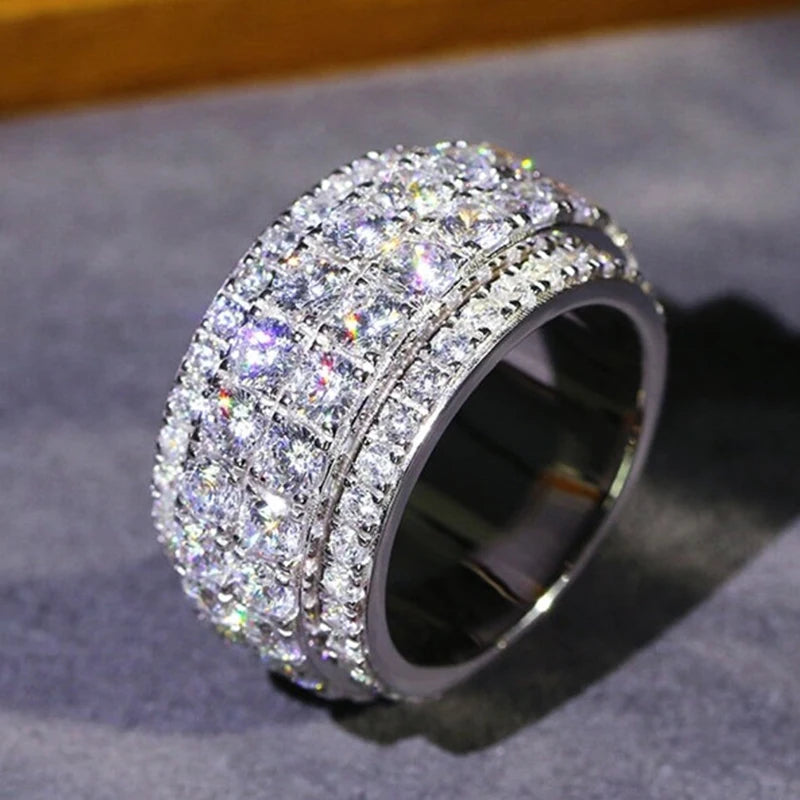 Huitan Full Bling Iced Out Cubic Zirconia Wide Ring