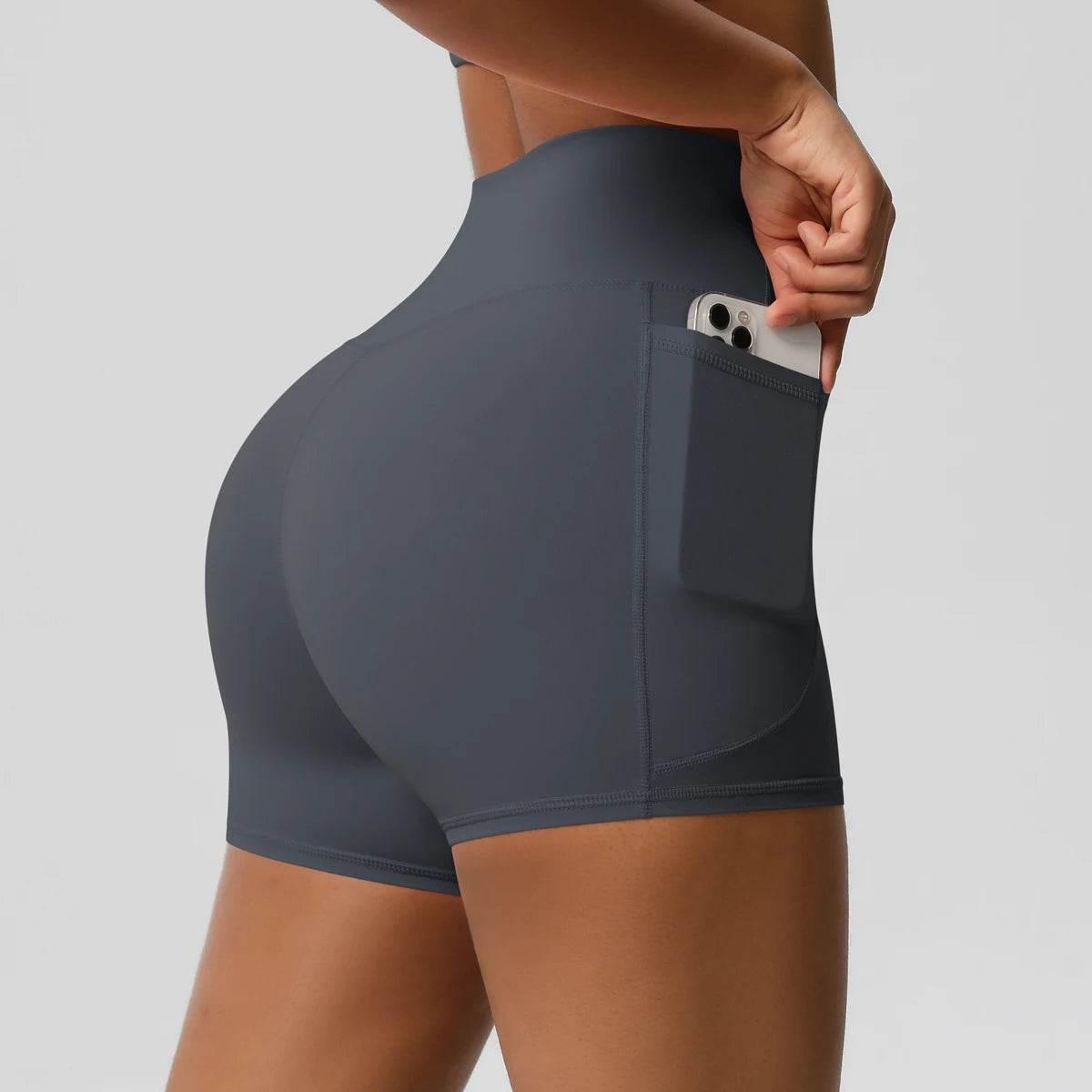Women Sports Short With PocketedYoga Legging Shorts Squat Proof High Waist Fitness Tight Shorts Quick Drying Cycling Workout Gym - Empire P.E