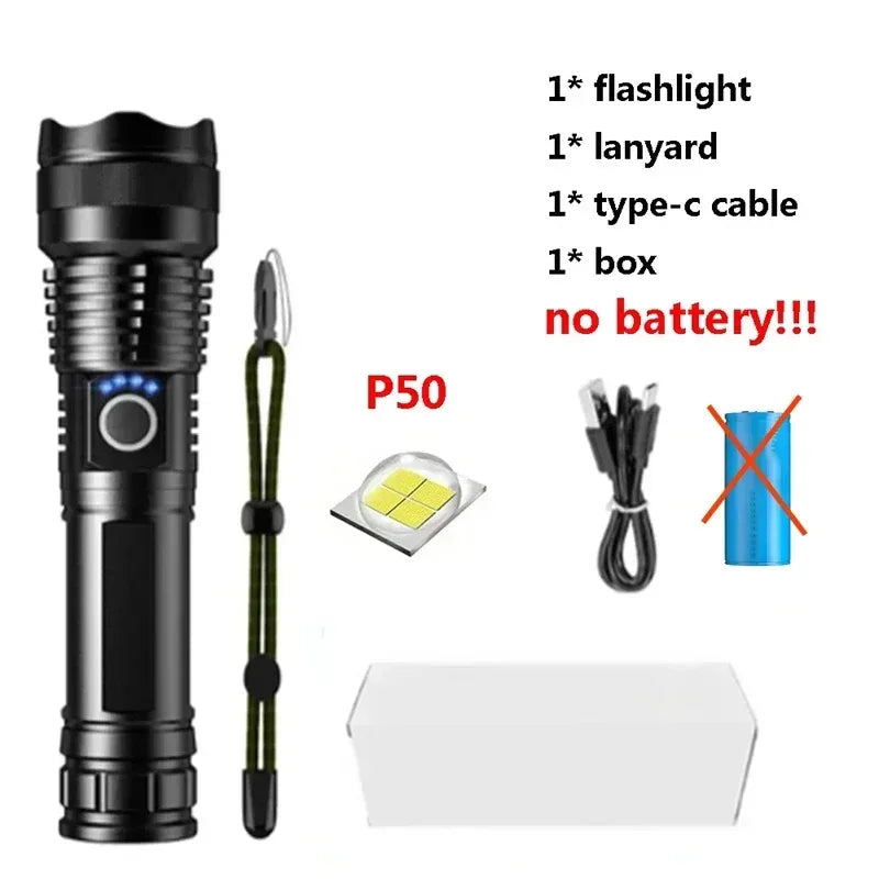 Aluminum Alloy Glare Flashlight 26650/18650 USB Charging - Empire P.E