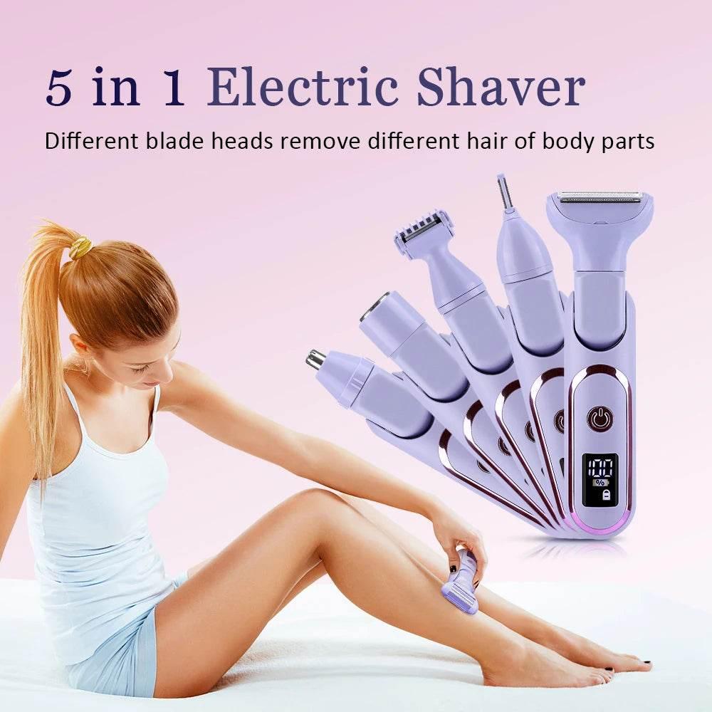 Electric Razors for Women 5 In 1 Bikini Trimmer Face Shavers Hair Removal for Underarms Legs Ladies Body Trimmer Home Appliances - Empire P.E