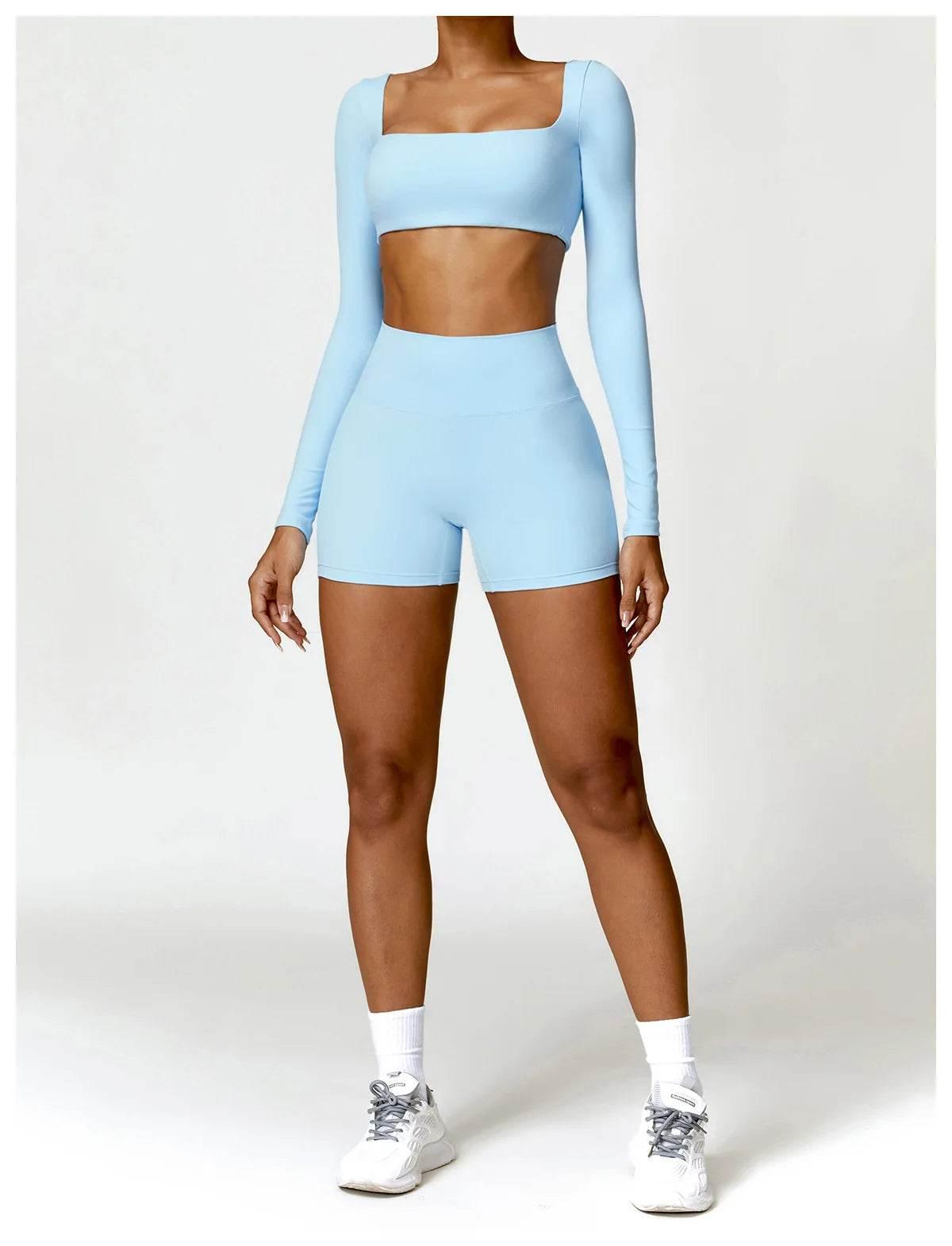 Hearuisavy 2PCS Long Sleeve Gym Set Women Yoga Clothes Quick-Drying Sportswear Running Leggings Workout Sports Crop Top Women - Empire P.E