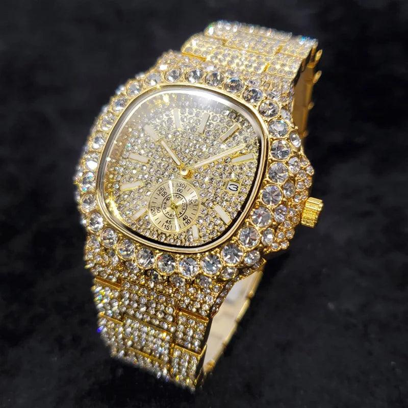 Luxury Diamond Watch Men Hip Hop Street Style Date Display Quartz Timepiece Iced Out Party Jewelry Wristwatch Hot Sale Product - Empire P.E
