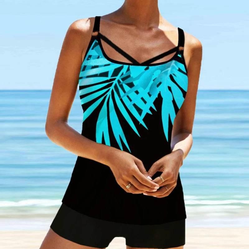 Leaf Printed Swimsuit Women Sexy Strap Cross Backless Plus Size S-8XL - Empire P.E
