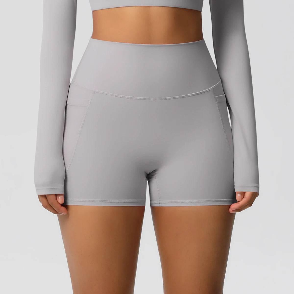 Women Sports Short With PocketedYoga Legging Shorts Squat Proof High Waist Fitness Tight Shorts Quick Drying Cycling Workout Gym - Empire P.E
