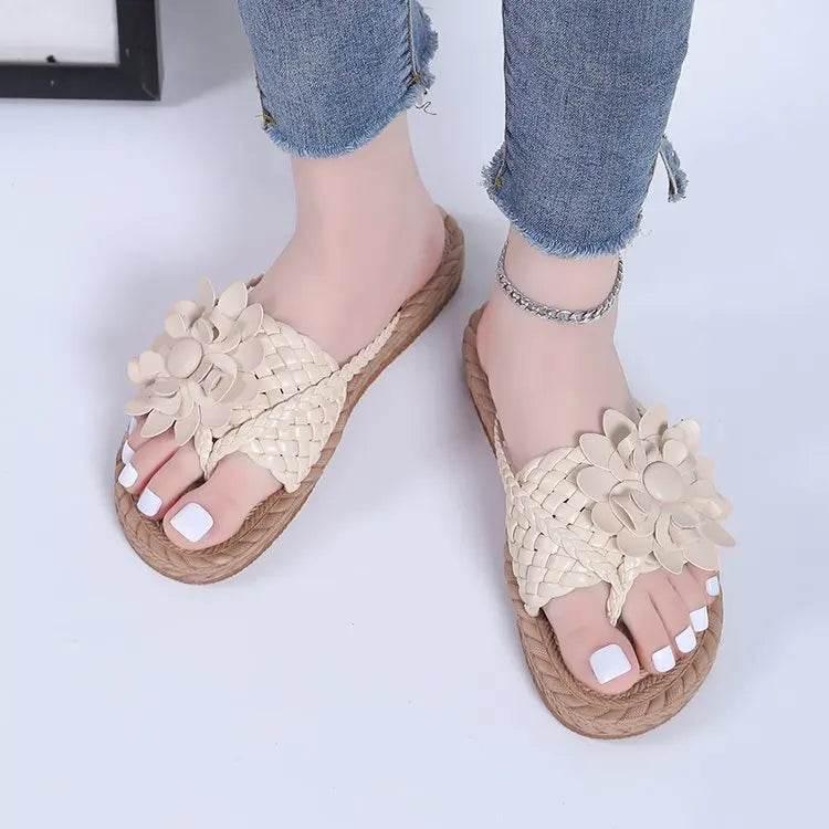 Slippers Women Ombre Floral Pattern Braided Casual Shoes Vacation Flat Holographic Braided Floral Pattern Toe Beach Flip Flops - Empire P.E