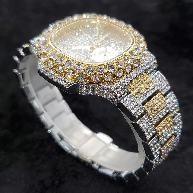 Luxury Diamond Watch Men Hip Hop Street Style Date Display Quartz Timepiece Iced Out Party Jewelry Wristwatch Hot Sale Product - Empire P.E