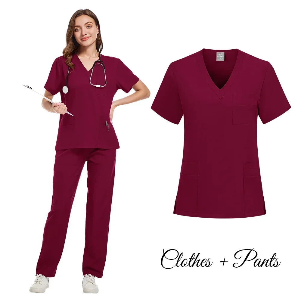 New Nurse Uniforms Elatic Solid Tops Pants Scrub - Empire P.E