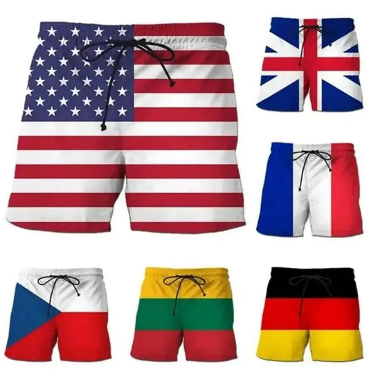 2024 Germany United States British Flag Beach Shorts Men's 3D Printed - Empire P.E