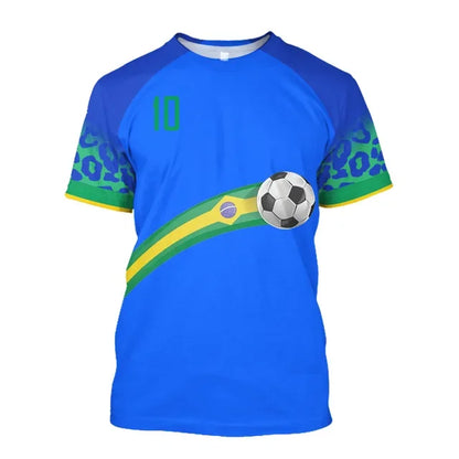 Brazil Jersey Men's T-shirt O Collar Oversized Men's and Women's 3D Printed Brazilian Flag Select Soccer Short-sleeved Team Shir - Empire P.E