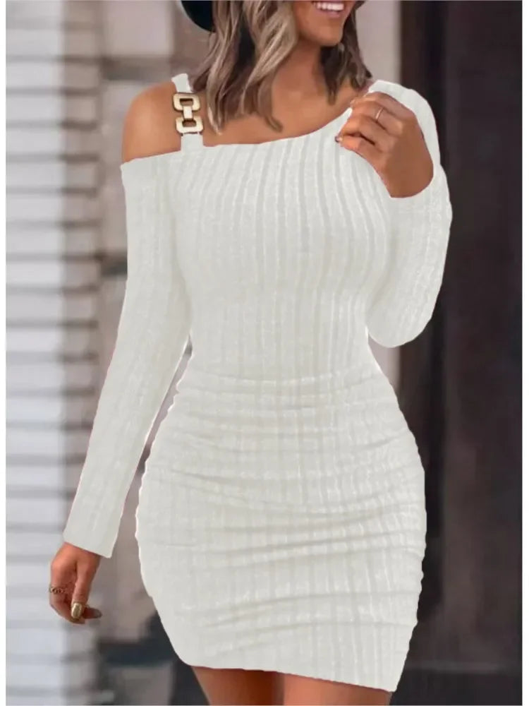 Sexy Chain Off Shoulder Mini Dress - Empire P.E